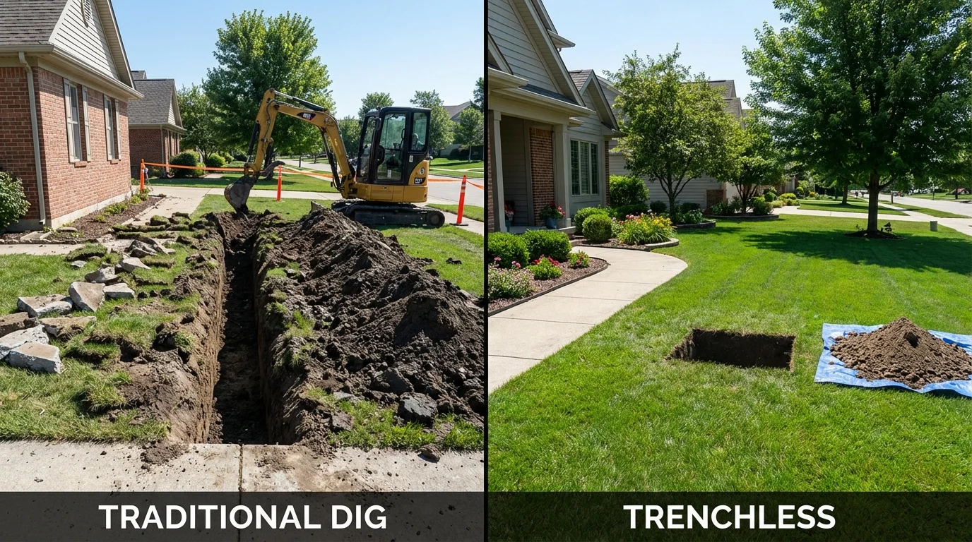 Trenchless sewer repair with minimal yard damage versus traditional excavation in Belmont, CA